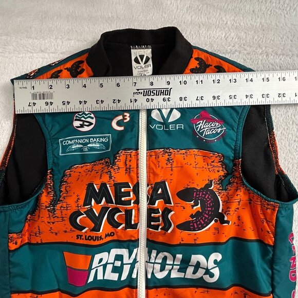 Voler Mens Zip Front Cycling Vest Small Orange Teal Mesa Cycles Reynolds Pockets - Picture 5 of 7